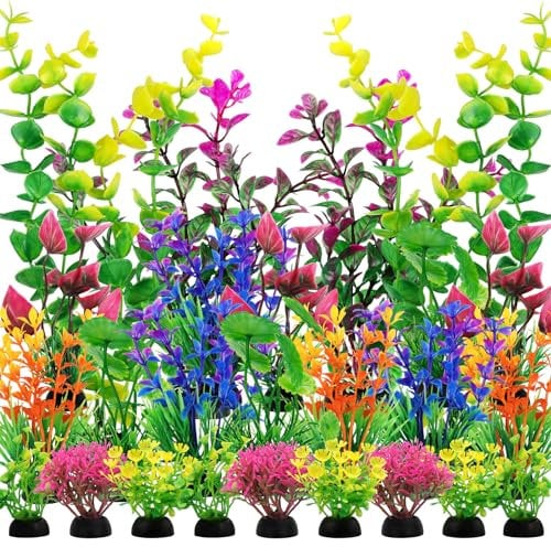 QUOZUO 25 Pièces Aquarium Decoration Colorées Plante, Plantes Artificielle Aquarium Deco, Terrarium Plante Décoration pour Aquarium Poissons