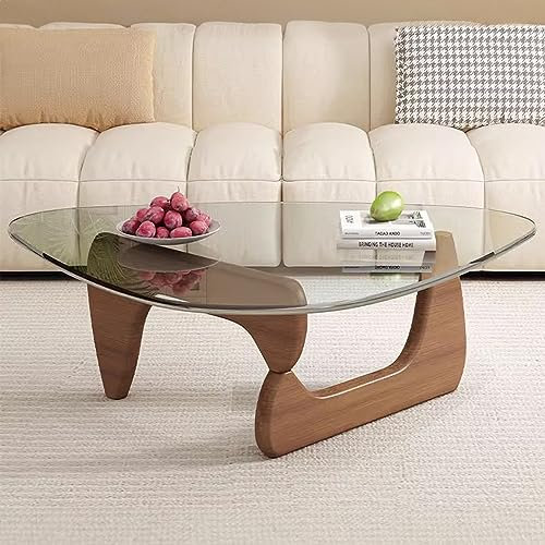 Base de madera maciza, parte superior de cristal transparente, mesa auxiliar vintage moderna. Ideal para sala de estar, patio