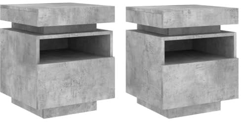 vidaXL Bedside Cabinets with LED Lights - Modern Concrete Grey Bedside Tables, Engineered Wood Material with RGB LED Lights for Bedroom Decoration'