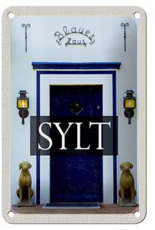 FEMER Blechschild Reise 12x18cm Sylt Deutschland Blaues Haus Dekoration