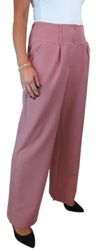 Paulo Due Women's Wide Leg Formal Trousers, High Waist, Pleated Smart Office Workwear Pink 10-22 (16)