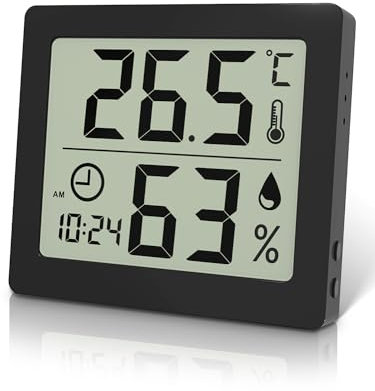 Pitasha Digitales Thermo-Hygrometer Raumthermometer Hygrometer Hygrometer 3,2 Zoll LCD Großes Display Desktop Thermometer mit Temperatur- und Feuchtigkeitsanzeige mit Uhr (Schwarz)