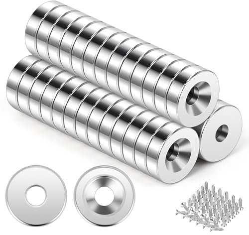 Wzone 40 Stück Neodym Magnete mit Loch 10x3mm Mini Magnete Stark mit Schrauben Flach für Kühlschrank, Küche und Magnettafeln