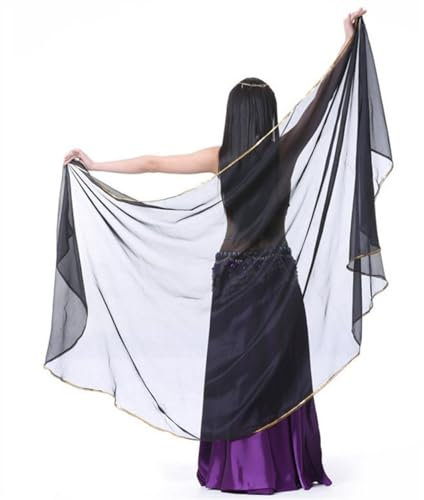 GSCLZ Schals Bauchtanz-Schleier mit Schmetterlings- und Mottenflügeln, einfarbig, Chiffon-Kopftuch, Schal, 250 x 120 cm. Bauchtanz Schleier Halbrund(Black)