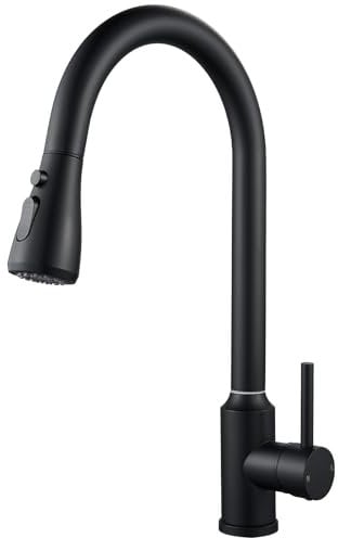 Pull Out Kitchen Tap, NewEast Single Lever Swan Neck Kitchen Faucet, Black Kitchen Sink Mixer Tap