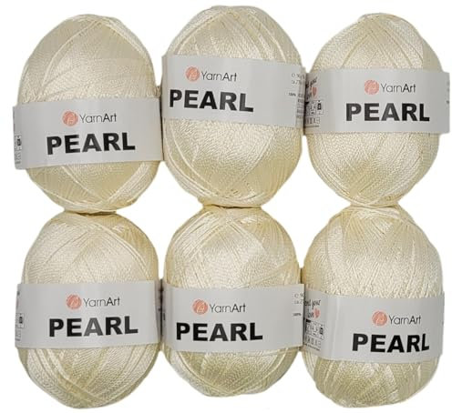 Ilkadim Export Pearl 6x90 Gramm Viskosegarn zum Stricken und Häkeln, 100% Viskose, Häkelgarn (creme 246)