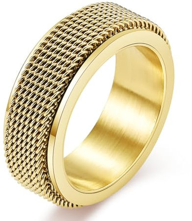 RobertDTesta Europäische Und Amerikanische Titanstahl Drehringe, Modische Rotierende Edelstahlringe,Gold,8