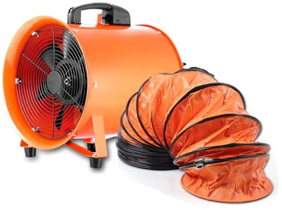 Konfiur 320W Tragbarer Industrieventilator, 3900m³/h Bauventilator 2800r/min Axialgebläse Baugebläse mit 10m Schlauch, 79 dB Geräuschpegel Industrielüfter