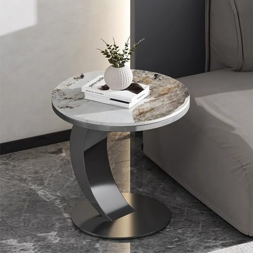 GSKDBCC Runder C-förmiger Beistelltisch mit gesinterter Stein-Schreibtischplatte, moderner Kleiner Couchtisch, runder Nachttisch für kleines Wohnzimmer und Schlafzimmer, B Chaser of Light