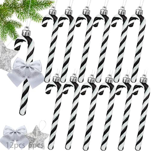 Zuckerstangen Weihnachten Deko 30 Stück Weihnachtsbaumschmuck Weihnachtskugeln Zuckerstangen Deko Weihnachtsdeko für Weihnachtsdekoration(Schwarz&Weiß)