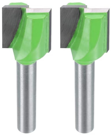 sourcing map Lot de 2 fraises de défonceuse de nettoyage de fond avec tige de 6,35 mm en carbure de tungstène pour rabotage CNC pour aplatissement des dalles de travail du bois, 15 mm de diamètre et