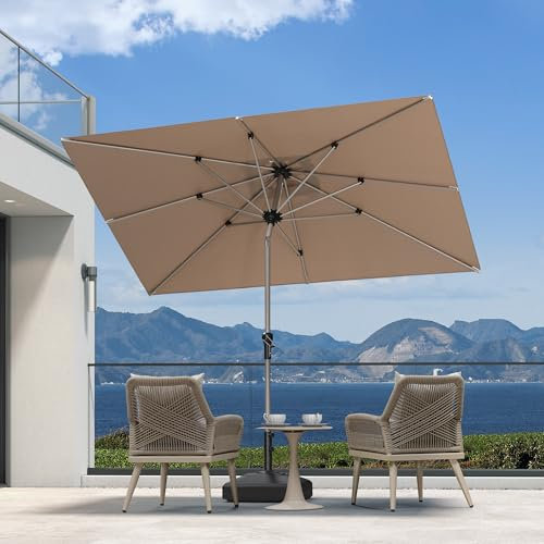 PURPLE LEAF Parasol de Jardin Extérieur Inclinable, Parasol Rectangulaire 1,8 x 2,7 m en Aluminium, Parasol Balcon Anti-Vent et Anti-UPF, pour Plage, Terrasse, Patio, Taupe