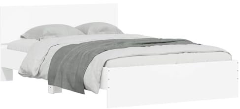 vidaXL Bettgestell, Bett mit Kopfteil LED-Beleuchtung, Doppelbett, Schlafzimmerbett, Bettrahmen mit Lattenrost, Weiß 120x190 cm