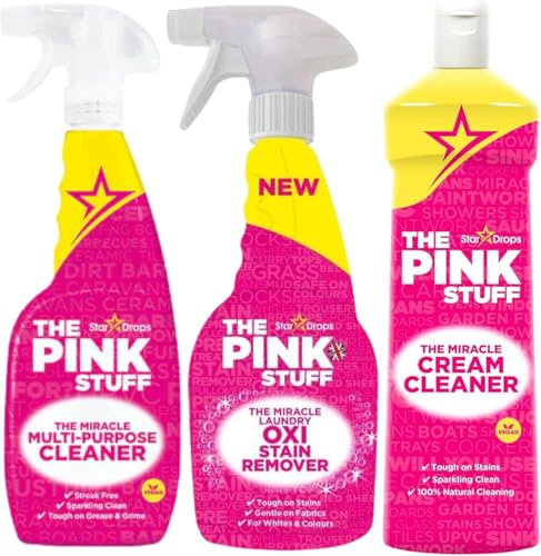Pink Stuff Cleaning Products Set - 3 Pcs Pink Stuff Cleaning Kit with Multi-Purpose Cleaner, O xi Stain Remover and Cream Cleaner