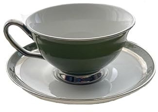 Taza de café vintage exquisita de lujo brillante de 200 ml, taza de cerámica estética alta y plato, taza de estilo inglés, exquisita taza de té de la tarde para mujer (verde medieval)