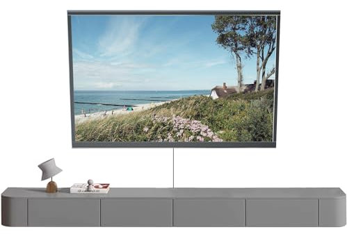 YINXSLO Schwimmender TV-Schrank 120–300 cm Wandmontage TV-Einheit für Wohnzimmer mit Stauraum geeignet für Tv Lowboard Hängend für Wohnzimmer oder Schlafzimmer(Grau, 300 cm)