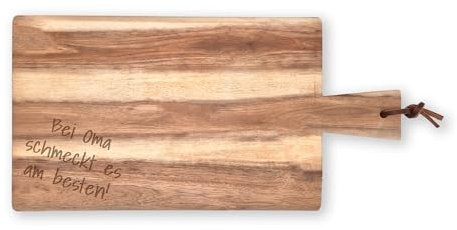 Massives Schneidebrett mit Griff und Gravur - individueller Name, Text oder Spruch - Akazienholz, 35x18cm, personalisiertes Frühstücks- oder Servierbrettchen (Akazie)