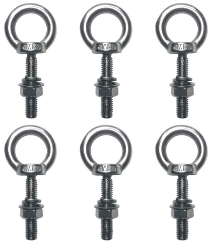 PONEZG 6 Pièces Boulon À Anneau M8 x 40mm, Anneau Inox Boulon avec Rondelle et Écrou, Anneau de Levage M8, Vises annulaires Boulons oculaires pour fixation et suspension