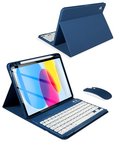 Nsyee Funda de teclado con mouse compatible con iPad A16 de 11 pulgadas 2025 (A3354/A3355/A3356), iPad de 10ª generación de 11.9 pulgadas 2022 (A2696/A2757/A2777), juego de teclado y mouse desmontable