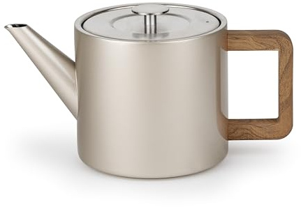 Bredemeijer kleine Edelstahl Teekanne 1,1 Liter - doppelwandige Edelstahlkanne in Champagne-Metallic-Optik mit Teefilter- für längeren, warmen Teegenuss