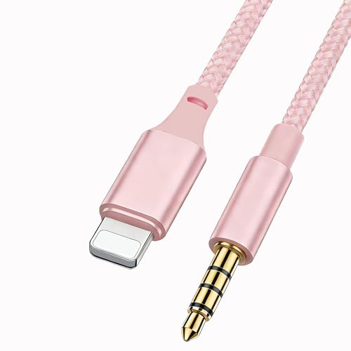 Qingfeicare Aux Cable for iPhone in Car 3.5mm Aux Adapter Cord Lead Compatible with iPhone 14/13/12/11 for Car Stereo/Headphones (Rose)