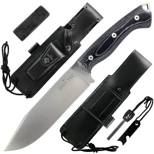 JEO-TEC Nº37 Coltello da Sopravvivenza, Caccia, Outdoor, Campeggio - Lama in Acciaio Inox MOVA - Custodia in Pelle per Cintura Multi-posizionale - Fatto a Mano in Spagna
