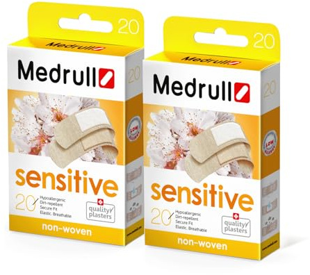 Medrull Pflaster Sensitive 2 Packs x 20 (40 Stück) Extra Soft Strips, Elastic Fingerstrips Wundpflaster