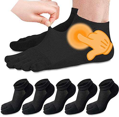 REKYO Toe pour Hommes 5 Paires Chaussettes Coton Bas Coupé, 5 Doigts Chaussettes pour Hommes Respirant Et Doux,Noir,39-44