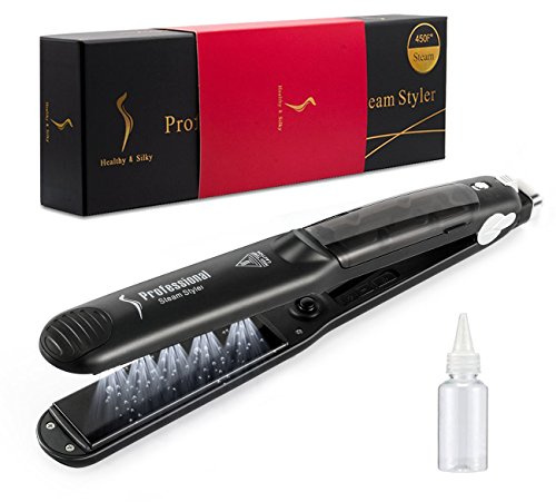Steam Hair Straightener Flat Iron Professional Ceramic Tourmaline 2-in-1 Straightening Iron, Adjustable 300-450F Salon Heat, 110-220V Dual Voltage, Black