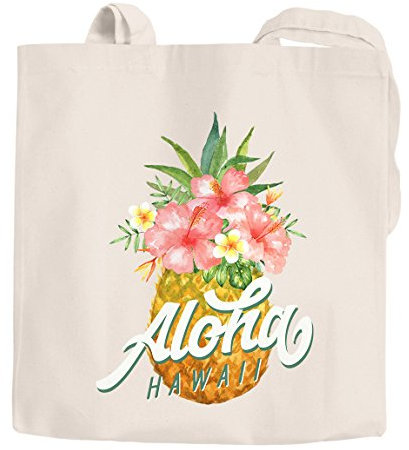 Jutebeutel Ananas Aloha Hawaii Blumen Tropical Paradise Baumwolltasche Stoffbeutel Autiga® natur unisize
