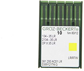 Groz-Beckert 10er Packung Leder-Nähnadeln 134-35 LR mit Rundkolben und Schneidspitze für Industrienähmaschinen (Nm. 80/12)