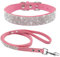 haoyueer Hundehalsband aus weichem Wildleder, schillernd, funkelnd, elegant, ausgefallen, mit Strasssteinen besetzt, für Haustiere, Welpen, Katzen, Hunde, Kombi-Set mit Leine (M, Rosa)