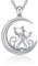 YAFEINI Katze Kette 925 Sterling Silber Katze Mond Anhänger Halskette Katze Schmuck Geschenke für Damen Mama Tochter