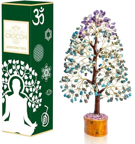 Crocon® Turquoise & Amethyst Crystal Tree of Life Spiritual Healing Meditation Gift Bonsai Tree for Home & Room Decor Crystal Gift for Women Mum Sis Birthday Gifts for Women Men Housewarming Present | Decorative Amethyst crystal tree designed for home styling, office display, thoughtful gifting, room décor and celebration