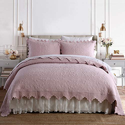 WDXN Tagesdecke 240Cm X 260Cm Bettüberwurf Sofaüberwurf Bett Decke Gesteppt,Einfarbig Bestickte Wendbare Sommer Tagesdecken Mit 2 Kissenbezügen,Pink,240 * 260cm