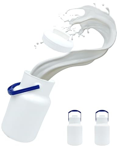 ARTECSIS Lot de 3 Pots à Lait 2L avec Couvercle, Cruche de Transport, Plastique avec Poignée