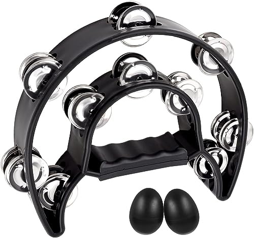 EASTROCK Tambourin à Double Rangée, Percussion demi-lune pour Adultes, Noir | Jingles en Métal Tambourin, Pour Fêtes, les Jeux de Danse, Poignée Ergonomique Antidérapante, Simple et Pratique à Utiliser