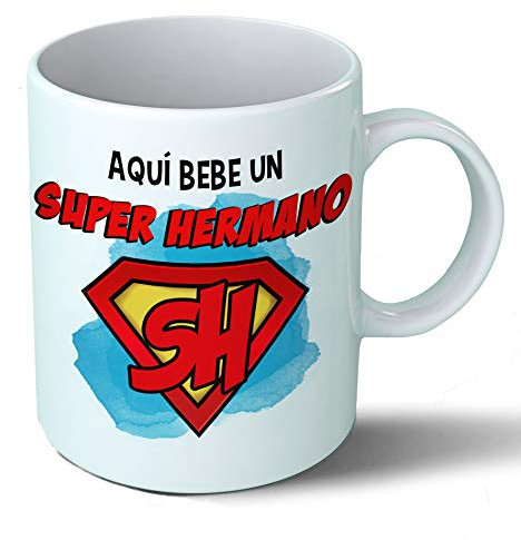 Planetacase - Taza Super Hermano Personalizada - Regalo Original para Hermanos - Desayuno Café 330 mL - Apta Microondas y Lavavajillas - Cerámica