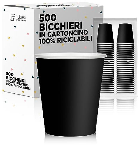 cubex professional® - Kit de 500 vasos reciclables de cartón negros, 75 ml, para café, agua o bebidas calientes y frías