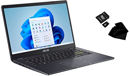 Newest Flagship ASUS E410, 14 HD (1366 x 768), Intel Pentium N4020, 4 GB LPDDR4, 64GB eMMC, Intel HD Graphics 500, Windows 10 Home in S Mode, Black, with Kwalicable Accessory Bundle
