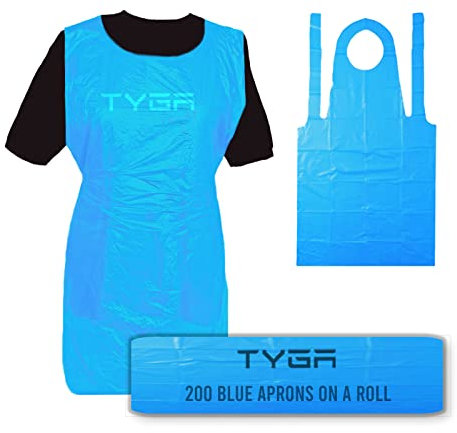 TYGA Store | 200 Disposable Blue Aprons on a Roll - Easy Dispense Apron for Medical, Cleaning, Painting, Hairdressers, Baking & Chefs - PPE (Blue) (Roll of 200)