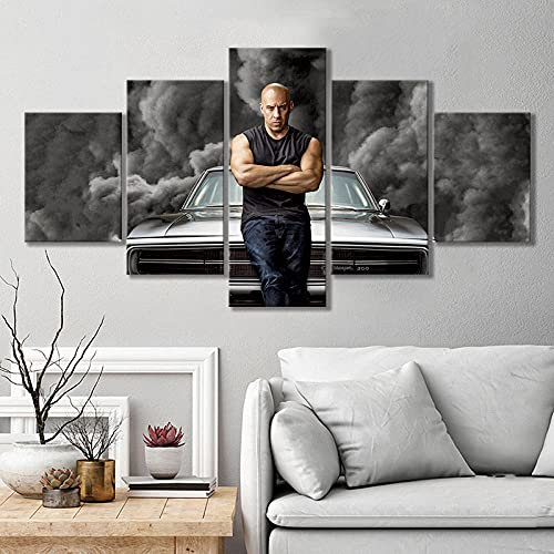 Bilder XXL Fast And Furious Sportwagenfilm Poster 5 Teile wandbild leinwandbilder Kunstdrucke 5 Leinwand Bilder Wandbild 100x55cm Bilder 5 TLG Kunstdrucke Wandkunst Tapete Dekorative