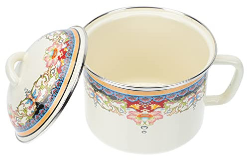 TOPBATHY Vintage Suppenschüssel Mit Henkel Und Deckel Für Lebensmittel Emaille Schüssel Zum Servieren Von Nudeln Praktisch Für Haushalt Und Einfache Reinigung