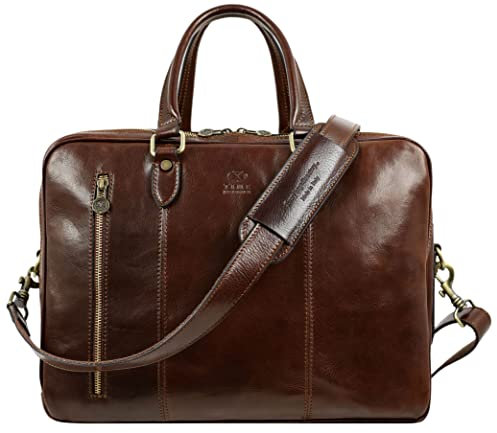 Time Resistance Ventiquattrore Uomo Fatta a Mano in Italia da Esperti Artigiani – Valigetta per Computer da 13 Pollici da Portare a Mano o a Tracolla – Borsa da Lavoro con Cerniera (Marrone)