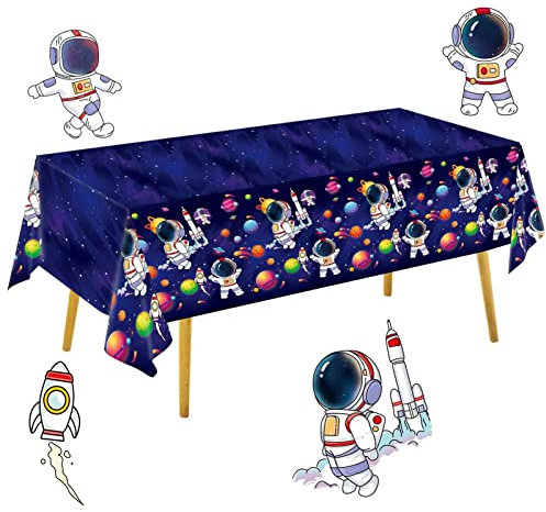 Keptfeet -Tischdekorationen - Cartoon Astronauten Tischdecke - PE-Tischdecke, wasserdicht und geruchlos, 220 x 130 cm/87 x 51 Zoll
