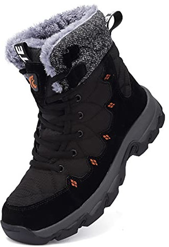 Unitysow Stivali da Neve Uomo Donna Caldi Pelliccia Stivali da Invernali All'aperto Impermeabili Scarpe da Neve Casual Stringate Stivaletti Scarpe da Inverno,Nero,41 EU