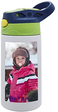 Personalised Kids Water Bottle with Photo/Text, Custom Stainless Steel Vacuum Insulated Straw Bottle 350ml School Picnic Travel Sports Bottle Gift for Birthday Christmas