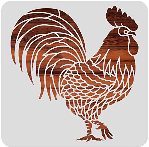 BENECREAT Pochoirs de peinture en plastique à motif de coq, 30,5 x 30,5 cm, modèle de dessin sur le thème de la ferme pour peindre sur les sols, murs, portes, carreaux, bois, armoires, boîtes