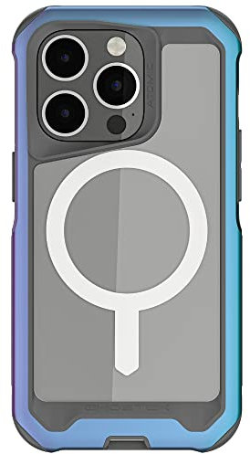 Ghostek ATOMIC slim iPhone 14 Pro Case with Ring MagSafe Magnet Built-in Clear Back Iridescent Design Aluminum Metal Protective Bumper Cover Designed for 2022 Apple iPhone 14Pro (6.1 Inch) (Prismatic)