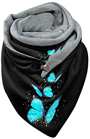 Schal Damen Schwarz Mit Knöpfen Vintage Weich Baumwollschal Mit Knopf Muster Halstuch Deckel Kuschelig Herbst Winter Dreieck Blumen Warm Knopfschal Winterschal Damenschal Scarf